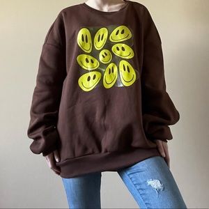 SHEIN smiley face brown sweatshirt